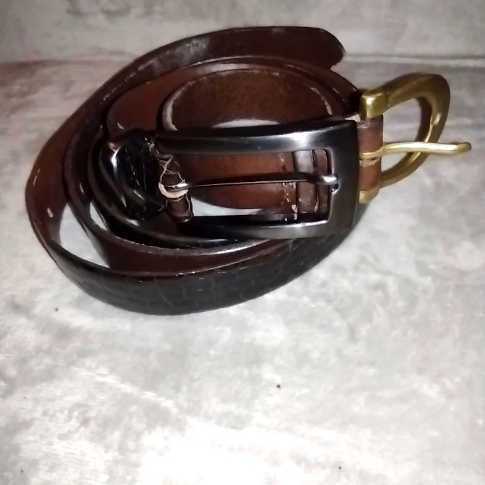 Two Brown Genuine Leather Belts, 36